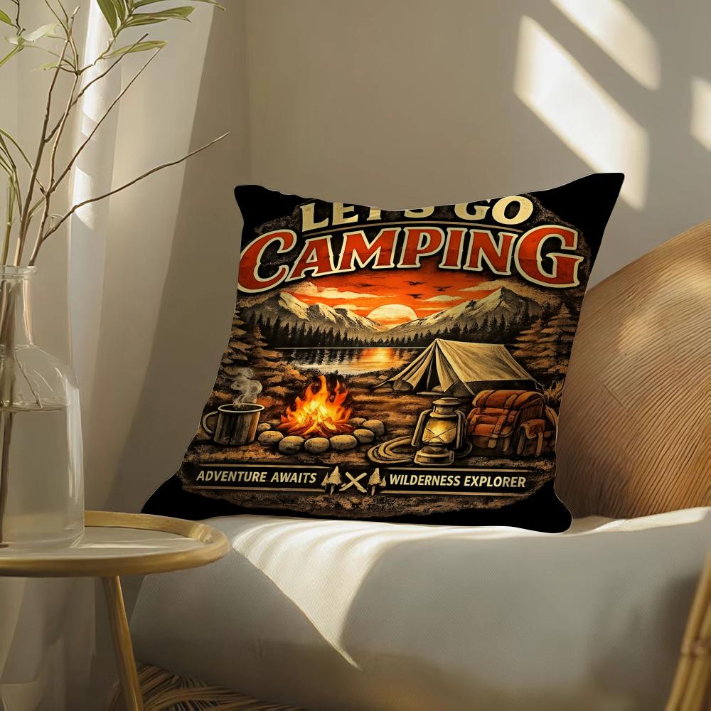 H-Happy Camping Cushion Cover Soft Short Plush Pillow Cover Smooth Cozy Texture Aesthetic Cushion Case Home Decor