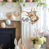 Hello Summer Easter Bunny Rabbit Sign for Front Door Decor, Spring Rustic Farmhouse Wooden Wreath Indoor Wall Hanging Decoration Daisy Flowers Wood