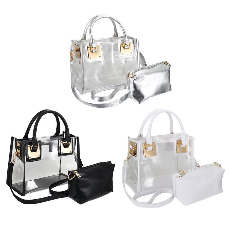 Women Waterproof Transparent Shoulder Bag 2 In 1 Jelly Handbag