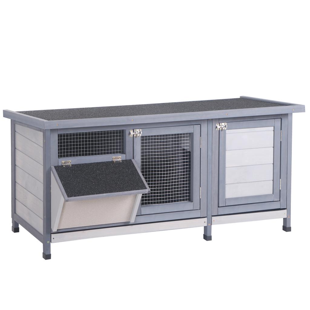 Winterproof wooden rabbit hutch, 112x50x54 cm, with bitumen roof, 2 doors, metal mesh, suitable for rabbits and guinea pigs, outdoor, grey and black