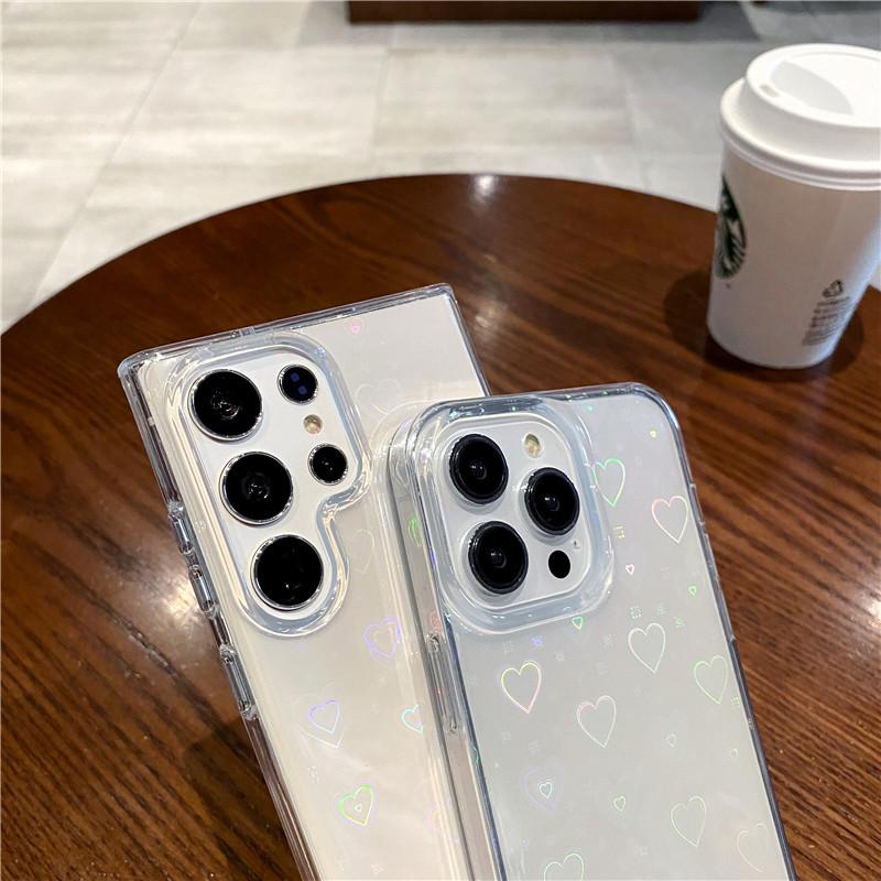 Suitable for Samsung S25 Mobile Phone Case S23ultra Colorful Little Love Laser A55 A15 Transparent Case