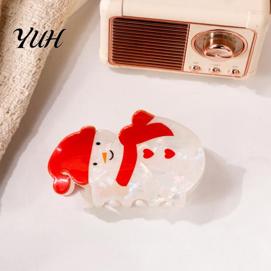 Christmas Hair Claw Clips Clip for Women, Acrylic Festive Accessories with Elk Santa Snowflake Cute Gift Girls Patterns, Non Slip Strong Hold Styling