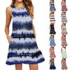 Women's Fashion Beach Dress Sleeveless Round Neck Stripe Print Dress