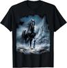 Beautiful Black Horse Running Through the Snow T-Shirt