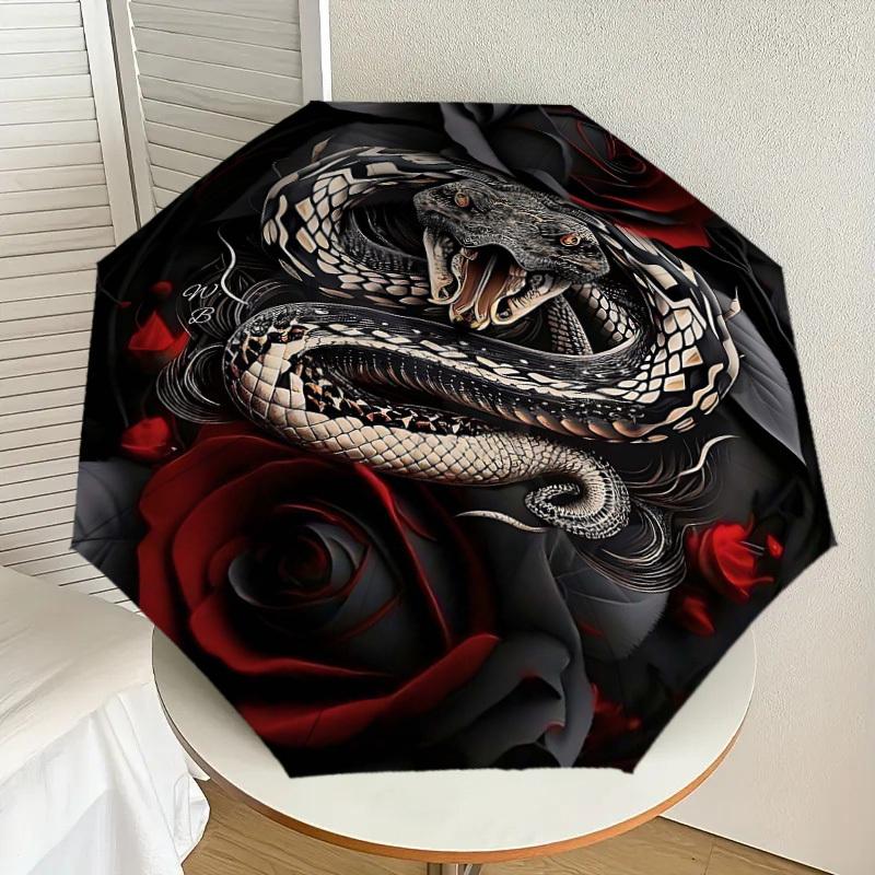 1PC Snake Rose Umbrella-8-Rib Reinforced Portable Folding Travel Suitable for All Seasons Outdoor Daily Use-H0392