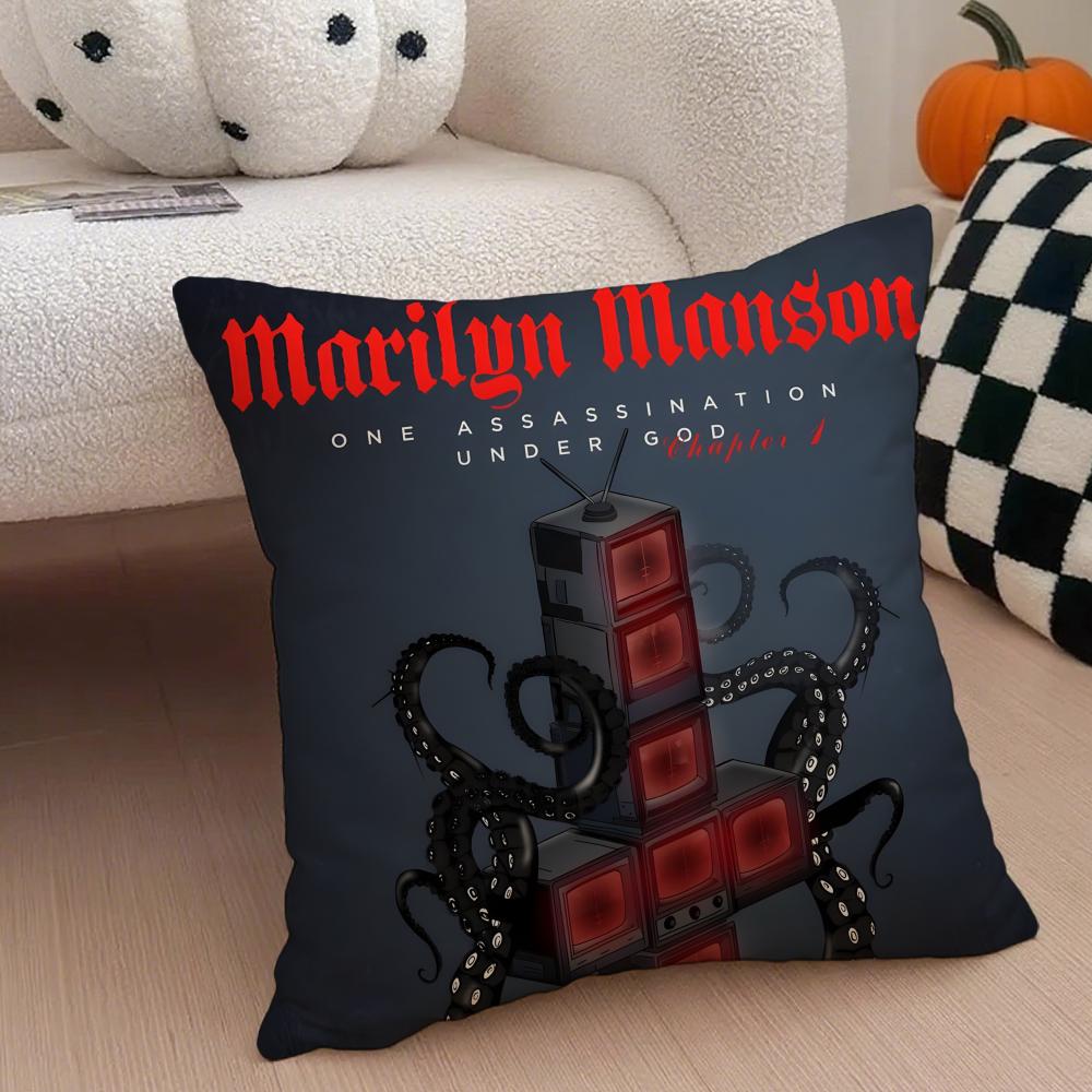 Shock Rock American Singer MMarilyn Manson Cushion Cover Throw Pillow Cover Hidden Button Durable Polyester Chair Cushion