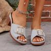 Plus Size Women Slippers 2025 Summer New FashionMetal Buckle Soft Leather Platform Shoes Ladies Chunky Heels Designer Sandals