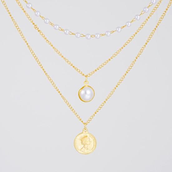 Золотое многослойное ожерелье для женщин, многослойная цепочка-чокер из искусственного жемчуга с бусинами