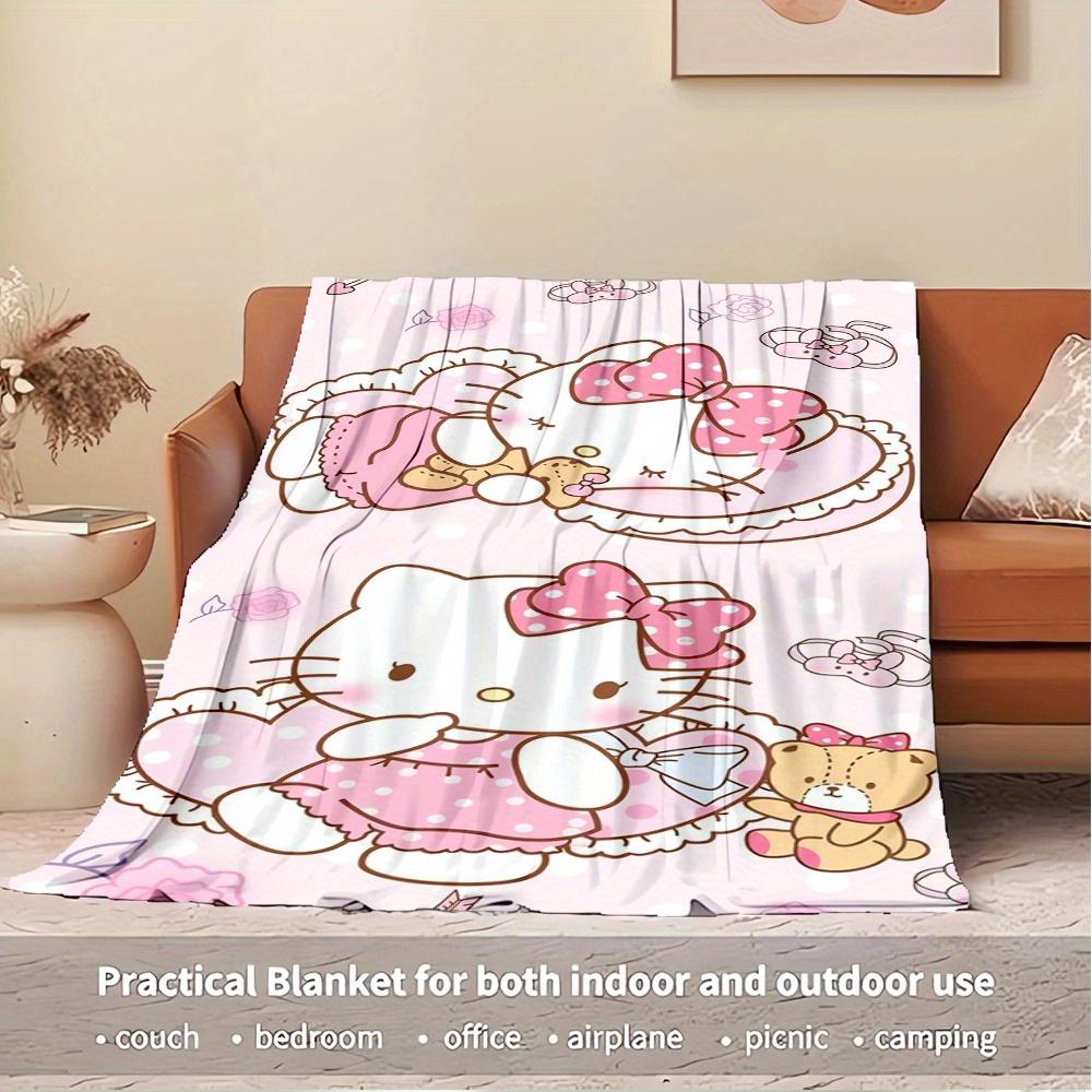 For Kitty, Cute, PinkAnime-Themed Flannel Blanket, Glam Style, Digital Print, All-Season Comfort, Tear-Resistant, Knitted Craftsmanship, Pol