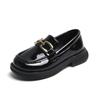 Girls Leather Shoes 2024 Spring New Kids Fashion Britain Style Casual Classic Buckle Loafers Black Glossy Breathable Slip-on PU