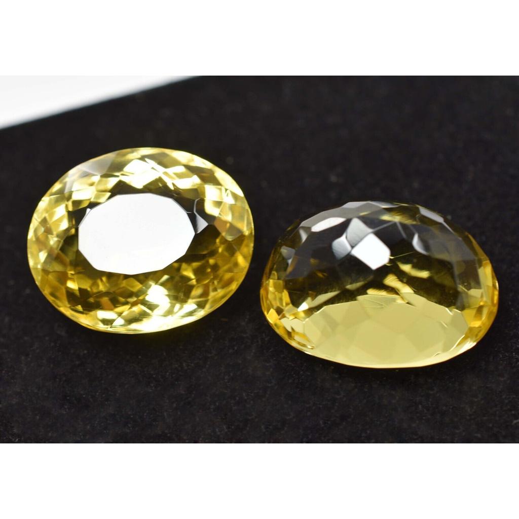 107.00 Ct Lite Yellow Beryl Lab-Created Swiss Oval Pair Loose Gemstone