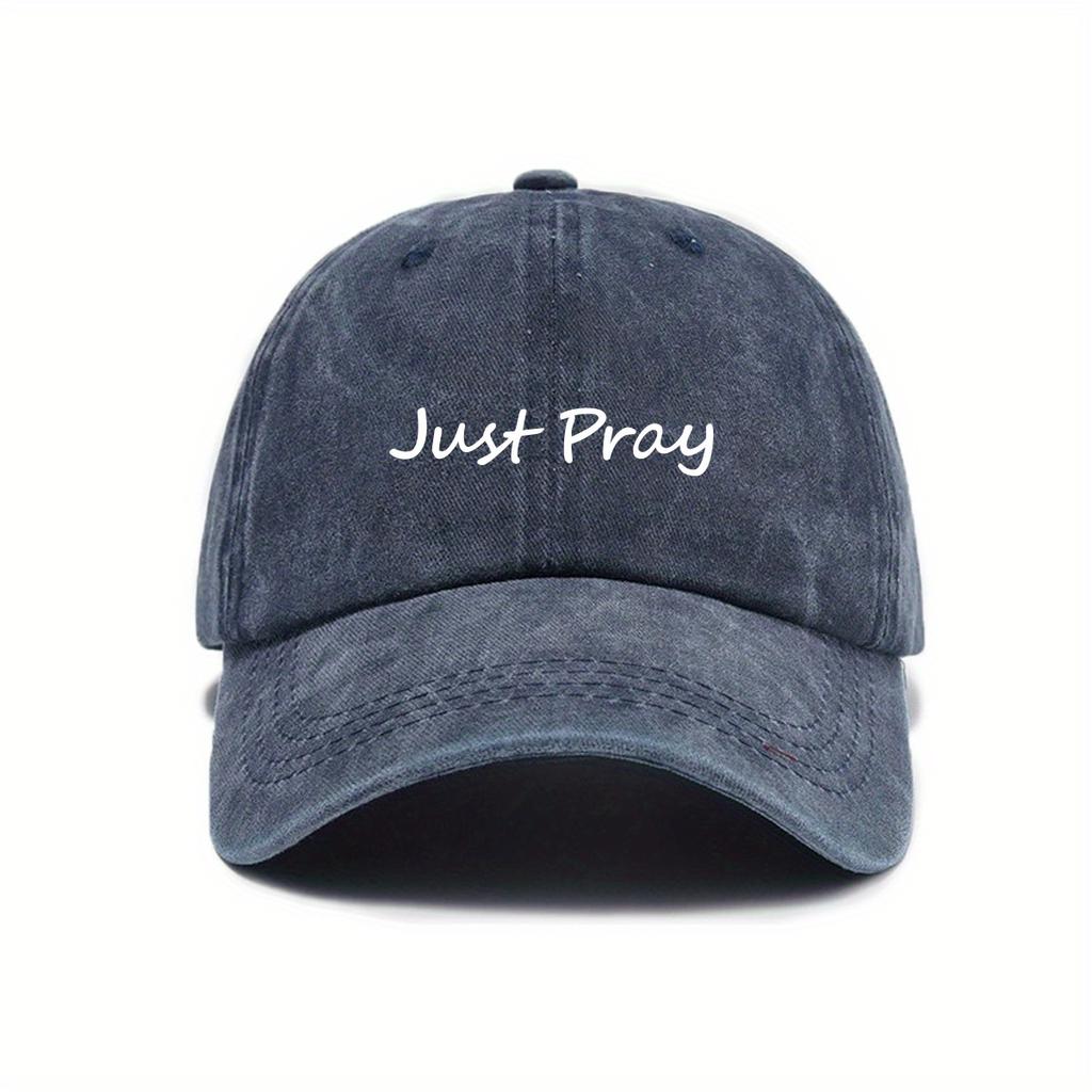Модная бейсболка в городском стиле, ретро, с эффектом потертости, с принтом 'Just Pray', унисекс, регулируемая, защита от солнца, с козырьком