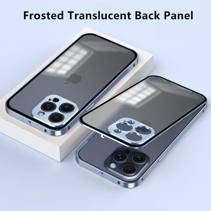 Metal Alloy Metal Frame Phone Case For iPhone 17 Air 16 15 14 13 12 Pro Max Plus Clear Tempered Glass Backboard Bumper Cover