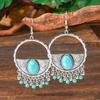 Vintage Tibetan Silver Geometric Turquoises Drop Dangle Earrings Woman Retro Ethnic Blue Beads Boho Jewelry Earrings Wholesale