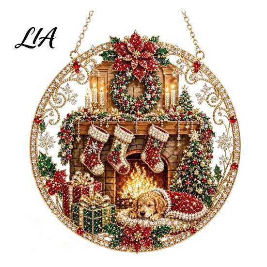 Decorative Hanging Ornaments for Home Christmas Diamond Art Ornament, 2D Acrylic Pearl Painting Clear Festive Decor Pattern Suncatcher, Holiday Window