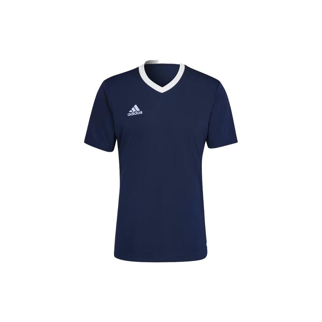 Adidas Entrada 22 Jersey Logo Print Crew Neck Short Sleeve Soccer Shirt Men Tops Navy-Blue HE1575