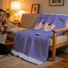Simple Blue Cartoon Face Print Throw Blanket Soft Flannel Warm Blanket Funny Cartoon Character Pattern Sofa Bed Bedroom Decor