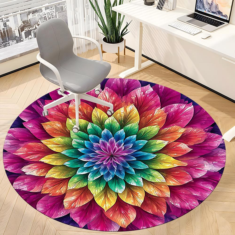 1pc Floral Mandala Office Round Area Rug, Indoor Mat Suitable ForOffice, Under Office Chairs Bedroom Living Room Home Decor, Room Decot087