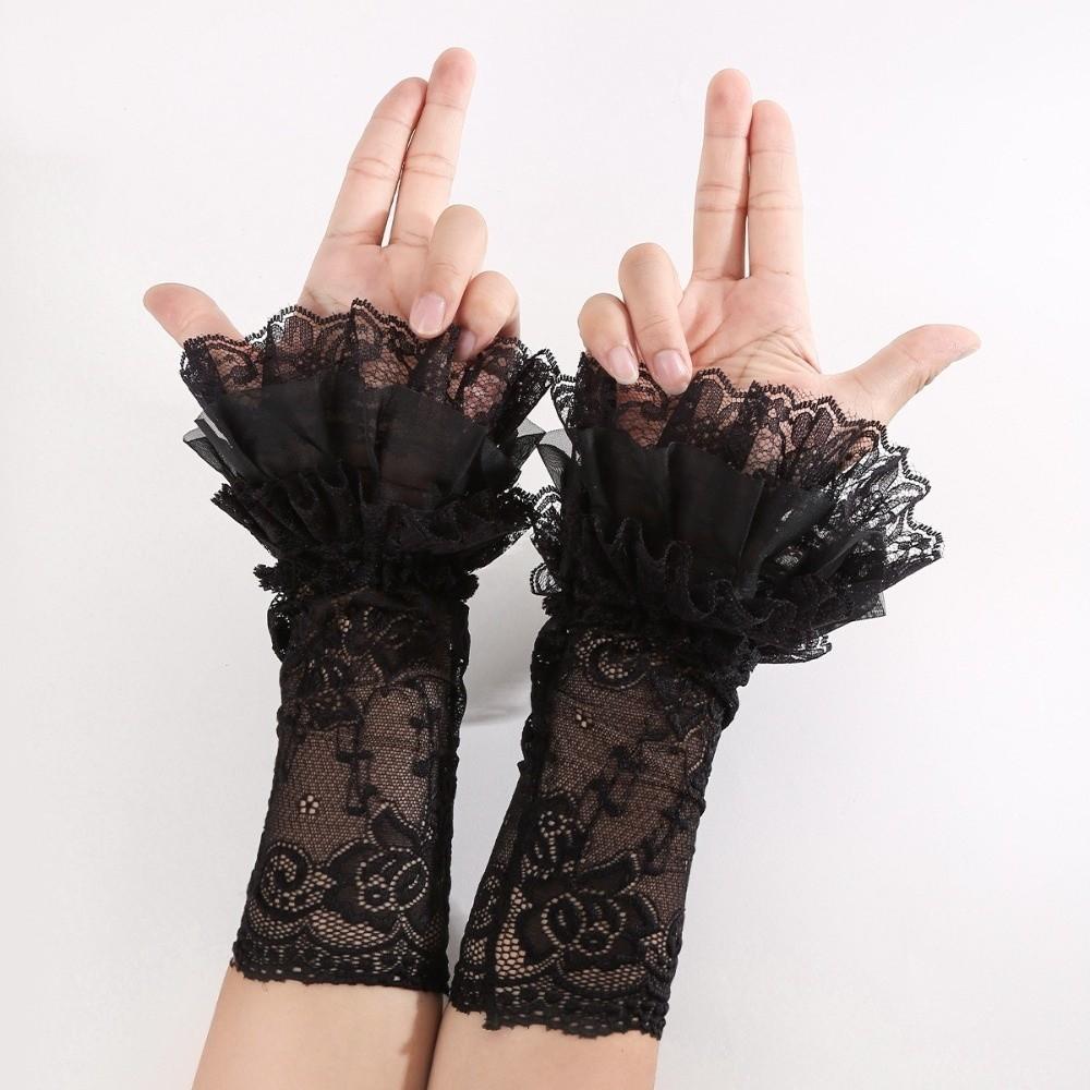1pair Lace Long Fingerless Gloves Muti-Layer Mesh Flared Sleeves Fashion Arm Fake Sleeves  Girls