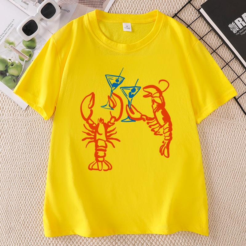 Funny Martini Lobster Graphic Tee Unisex Unisex Summer Cocktail Lover T Shirt Pullover Crew Neck Print Short Sleeve Tshirts