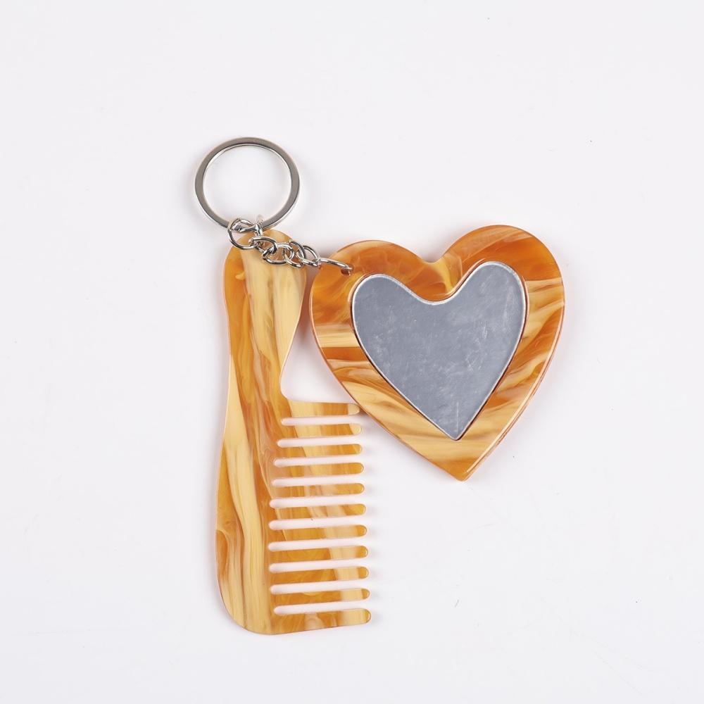 Mini Heart Makeup Mirror Comb Keychain Women Bag Pendant Simple Car Keyring Backpack Mobile Phone Decorative Jewelry Gifts