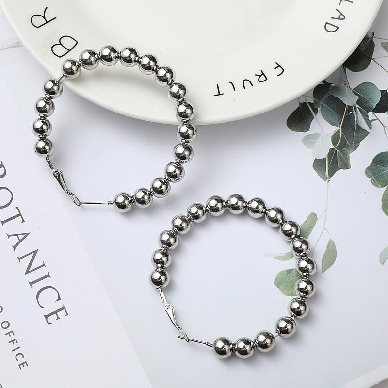 Vintage Gold Color Beads Hoop Earrings For Women Exaggerated Round Beaded Circle Big Hoops Earring Jewelry Female Pendients Gift