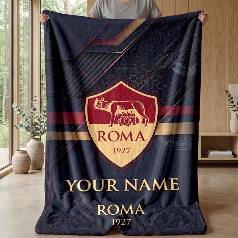 Custom Text Flannel Throw Blanket, Lightweight Cozy Bed Sofa BlanketAS Roma