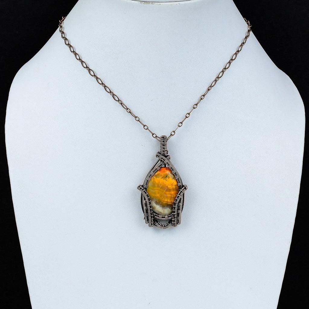 Bumble Bee Jasper Pendant Copper Wire Wrapped Pendant Gemstone Pendant Unique Copper Jewelry Handmade Pendant Wire Wrap Jewelry Gift For Him