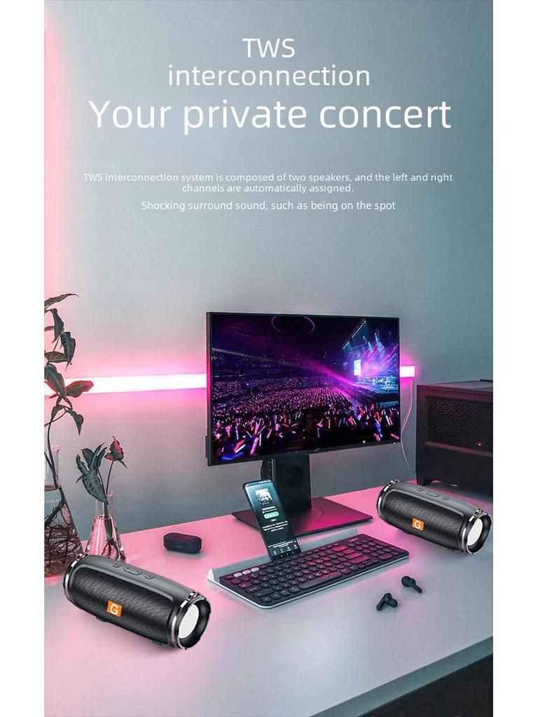 Беспроводная Bluetooth-колонка большого объема для использования на открытом воздухе и дома с сабвуфером и портативным мини-дизайном.