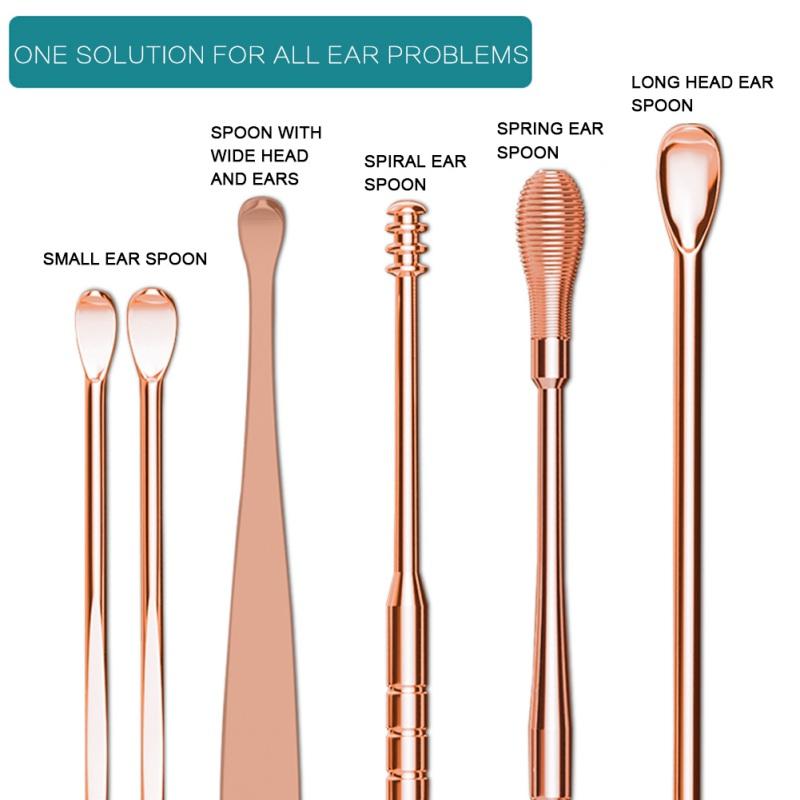 Ложка для ушей, средство для очистки ушей, 6 шт., инструмент для чистки ушей из нержавеющей стали, набор для удаления серной пробки, набор для ухода за ушами