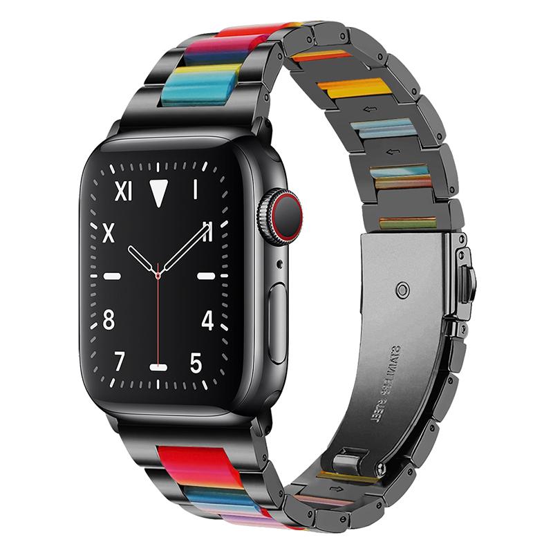 Ремешок из нержавеющей стали+смолы Для Apple watch band 40 мм 45 мм 44 мм 49 мм 41 мм 38 мм Металлический браслет iwatch series 9 8 7 6 5 SE ultra 2
