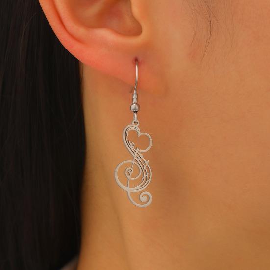 1 пара женских сережек из нержавеющей стали 304, легкий полый дизайн, серьги-крючки в форме музыкальной ноты и сердца, ювелирный подарок