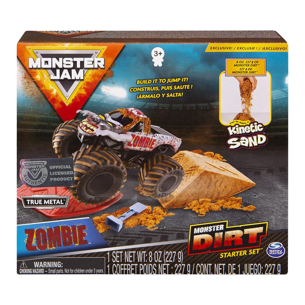 Monster Jam Zombie Monster Dirt Starter Set: 8 Oz Monster Dirt and Official 1:64 Scale Die-Cast Trucks