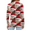 Women's Fashion Hem Slit Casual Christmas Printed Round Neck Long Sleeve Top
