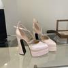 15см Весна-Лето 2025 Новые Туфли на Платформе и Толстом Каблуке Ненавижу Небоскребы Остроносые Атласные Туфли на Высоком Каблуке Женские Одинарные Туфли