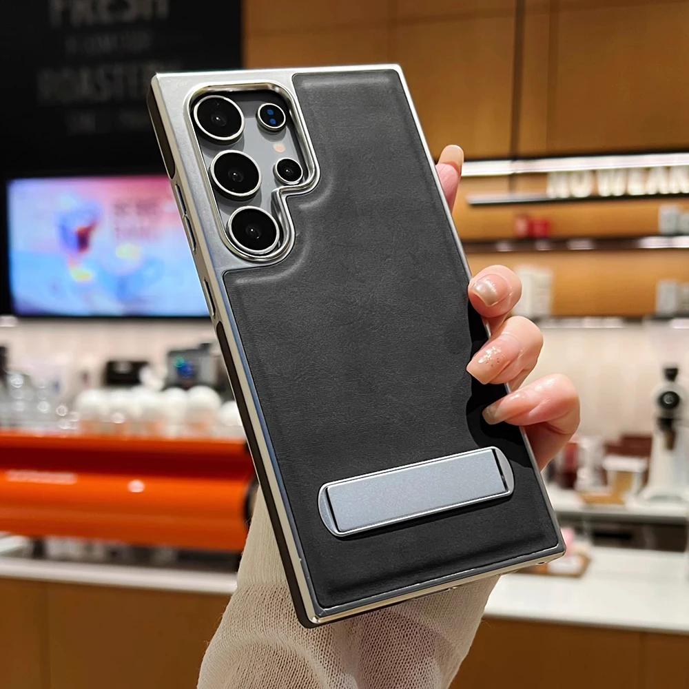 Роскошный кожаный чехол-держатель со скрытым металлическим покрытием для Samsung Galaxy S24 Ultra S22 Plus S23 Fe S24Ultra 24+ с подставкой и противоударным чехлом