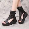 2024 Women's High-Top Platform Wedge Sandals: Summer Casual Roman Style, Soft Leather, Thick-Soled, Peep-Toe Design