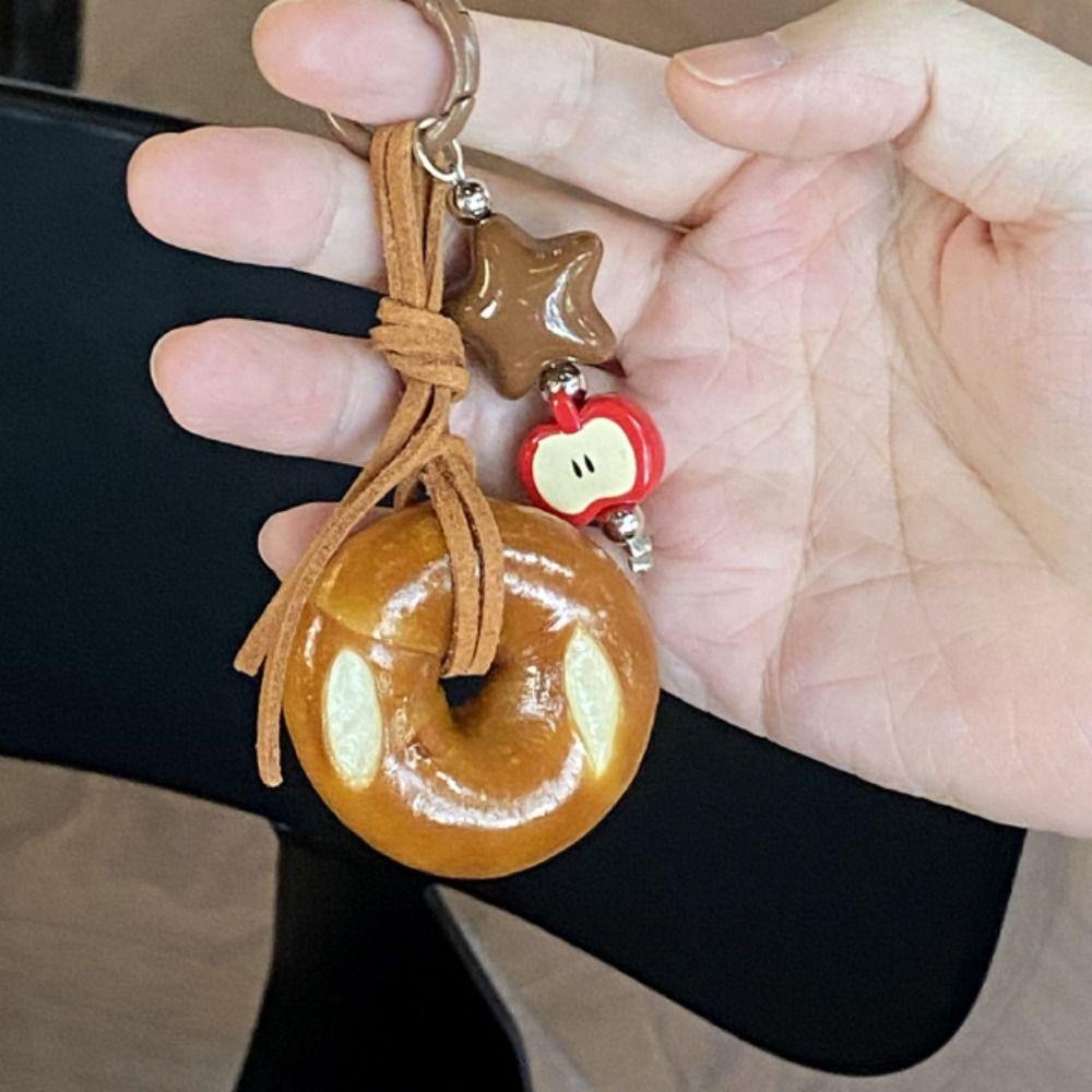 Bow Palm-leaf Fan Pendant Cute Simulated Food Key Chain Croissant Bag Accessory Hanging Accessory
