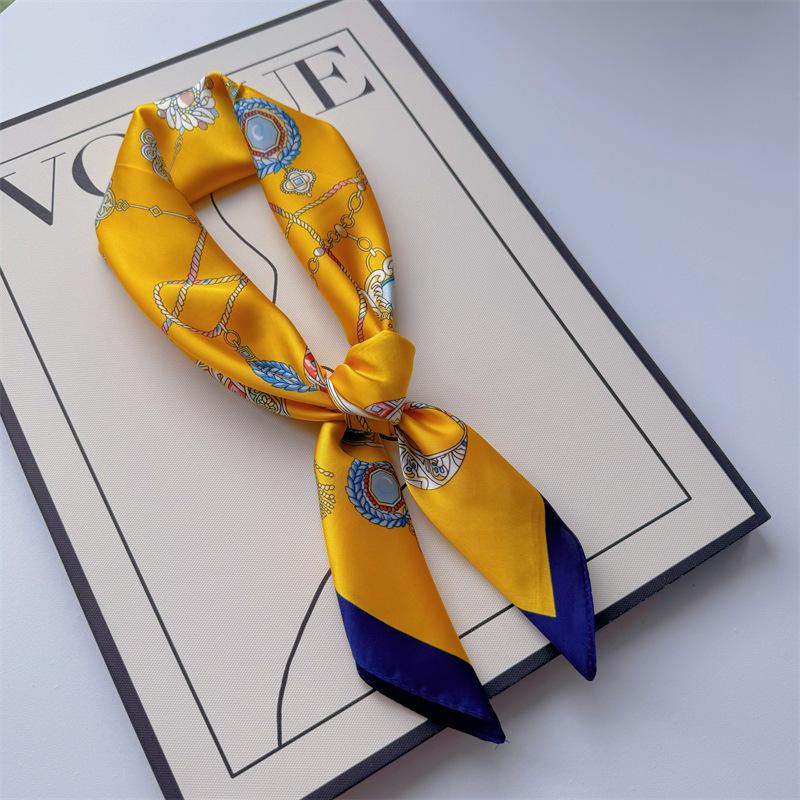 New Hundred Hundred Satin Letter Print Neckerchief 70×70 Silk Scarf Small Square Scarf High Sense of French Scarf