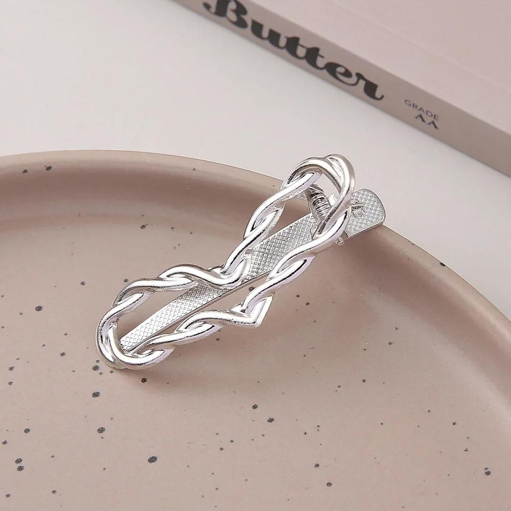 Изысканные Металлические Полые Заколки для Волос Золотого и Серебряного Цвета Сладкие Крутые Заколки для Челки Заколки-Уточки для Лба и Выбивающихся Волос Шпильки Стильные Головные Уборы