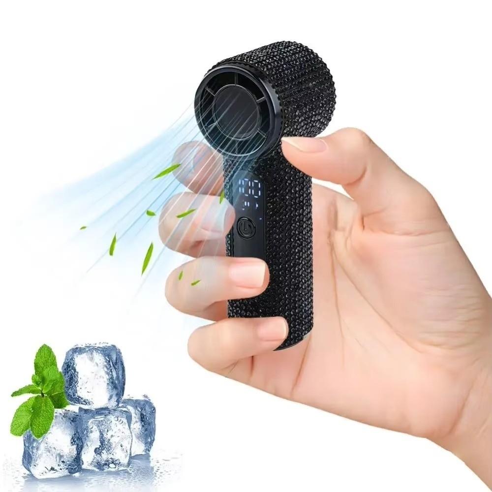 Sparkling Rhinestone Handheld Fan Digital Display Portable Hand Fan Mini Cooling Fan Office