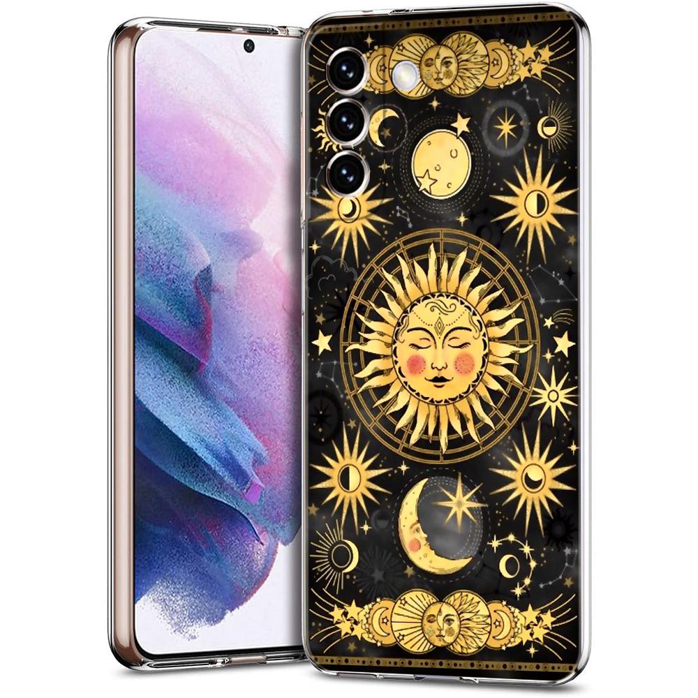 Прозрачный чехол-бампер для Samsung Galaxy S25 S24 S23 S22 S20 S21 FE Ultra S24 S23 S10 S10E Plus 5G с рисунком Солнце Луна Звезды