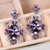 Exquisite Oval Cut Purple Cubic Zirconia Crystal Drop Earrings for Women Fashion Silver Color Flower Dangle Wedding Jewelry
