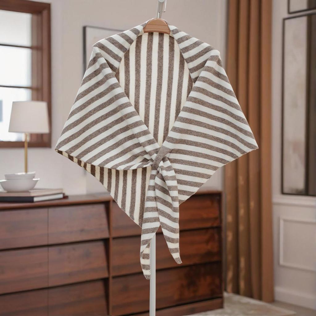 Women's Fashionable Striped Print Knitted Shawl Wool Open Collar Shoulder Top Shawl Scarf