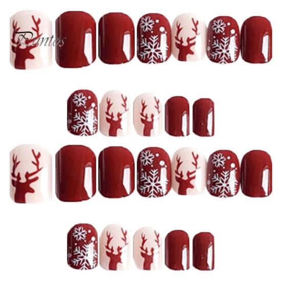 24 шт., рождественские милые короткие маникюрные стильные съемные тонкие накладные ногти, тонкие легкие накладные ногти