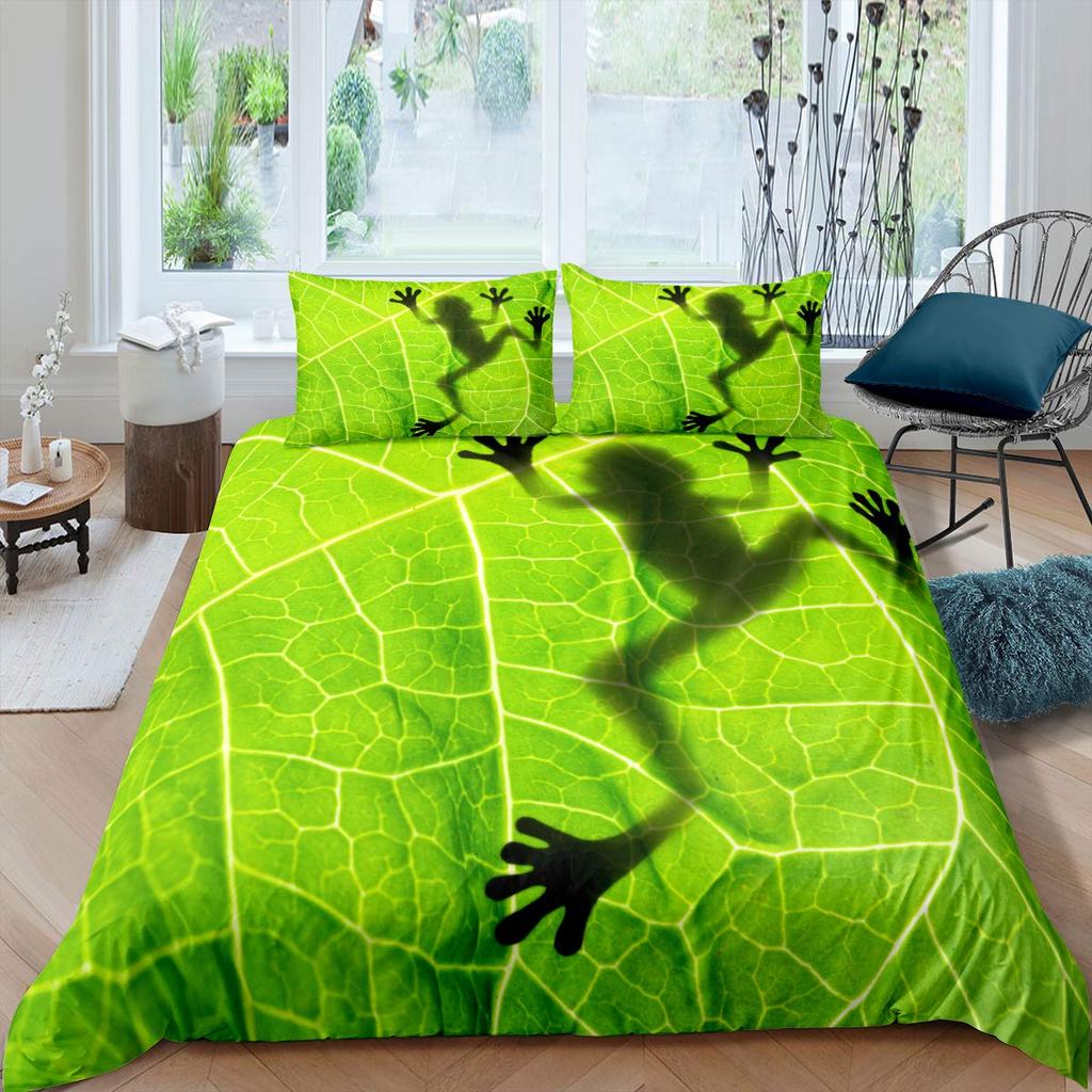 3D Frog Family King Queen Пододеяльник Маленький древесный лягушонок Комплект постельного белья Тропическая природа Животное Пододеяльник Полиэстеровый чехол