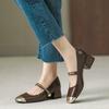 Color matching small square head single shoes women's shoes versatile thick heel shoes light mouth Mary Jane shoes one-word buckle new leather shoes