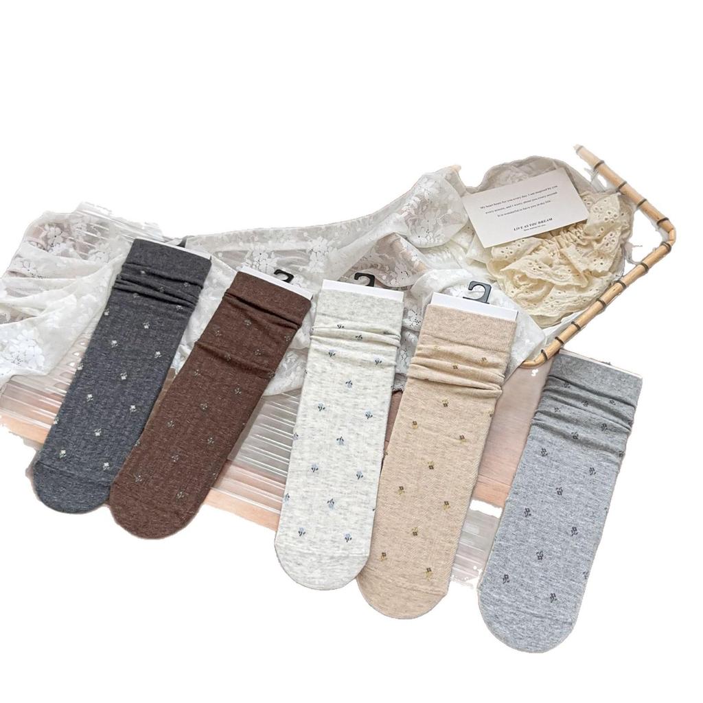 Элегантные носки до середины икры с оборками и мелким цветочным принтом - Женские универсальные осенне-зимние в французском стиле