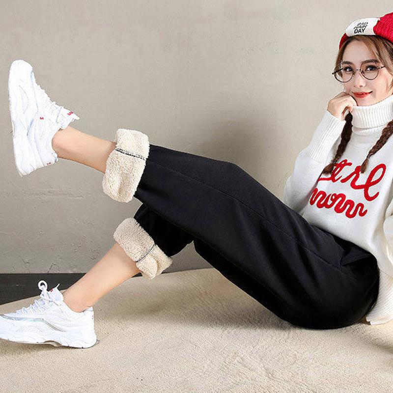 Женские зимние шерстяные беговые брюки Толстые хлопковые брюки с подкладкой Теплые спортивные брюки с эластичной талией