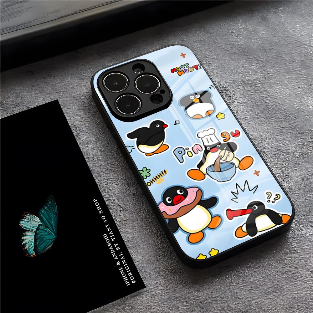 Чехол для телефона P-Pingu Пингвин для iPhone 17 Pro Max 15 Pro 16 14 Plus 12 13 Mini 11 Pro Ударопрочная стеклянная крышка